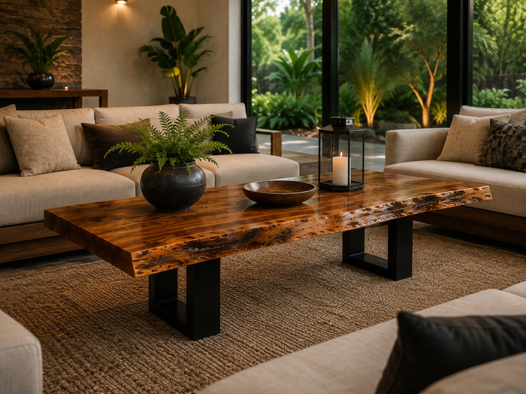 Solid wood coffee table in a living room