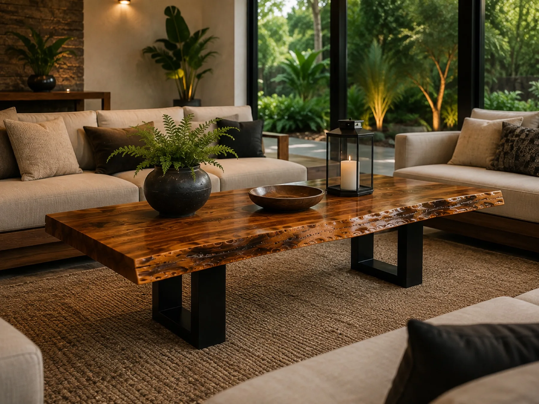 Mesa de centro de madera maciza en sala