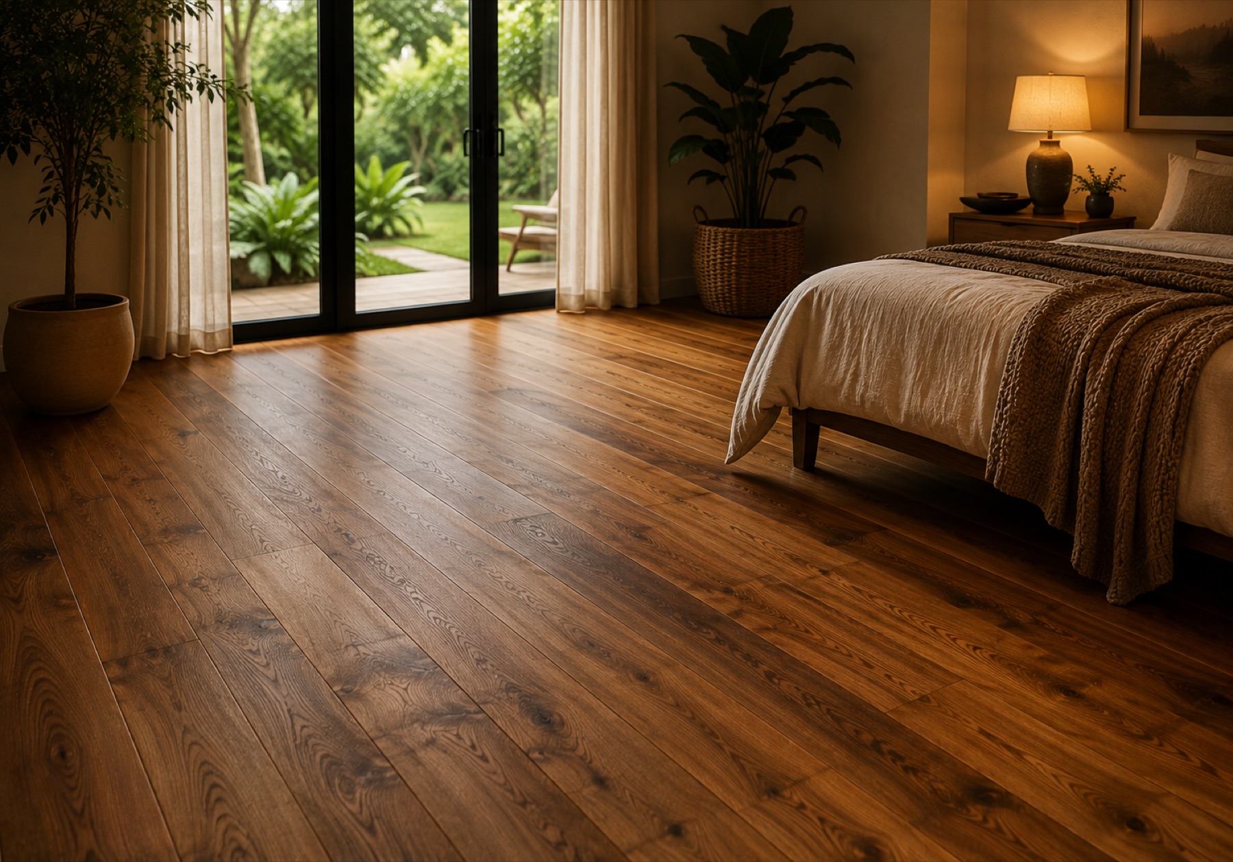 Wood floor in a warm bedroom